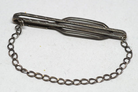 Classy 1930s Chained Sterling Silver Tie Bar - Main Image