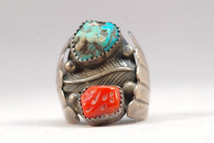 Native American Turquoise and Coral Ring