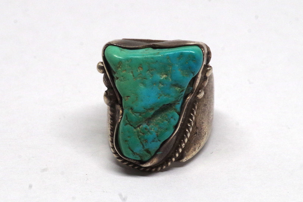 Bold Native American Turquoise Nugget Silver Ring
