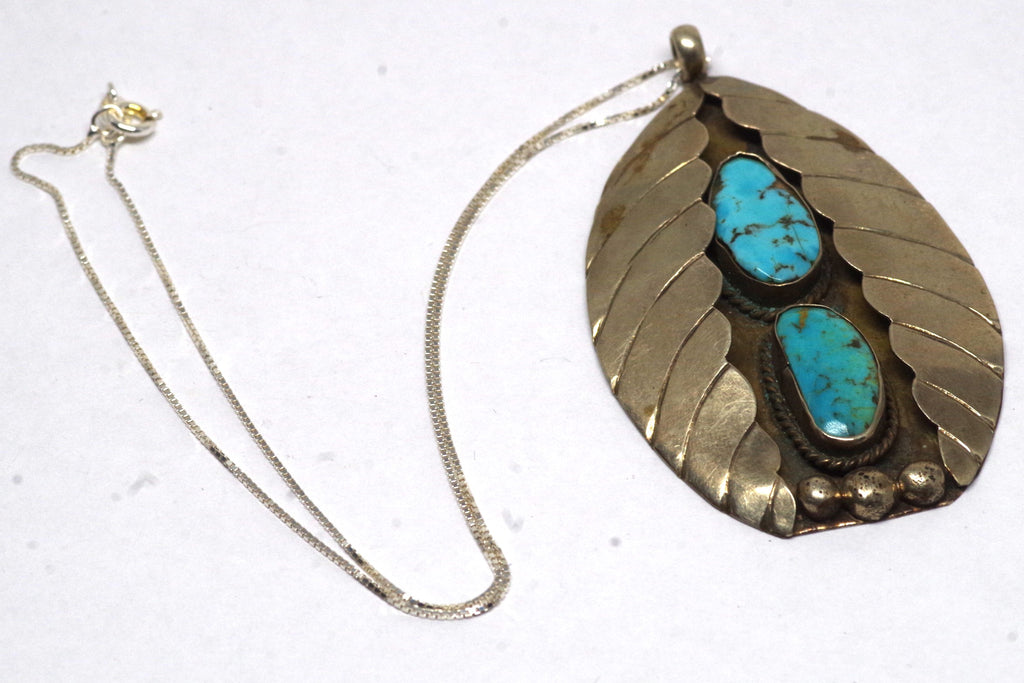 Large Southwestern Turquoise & Silver Pendant