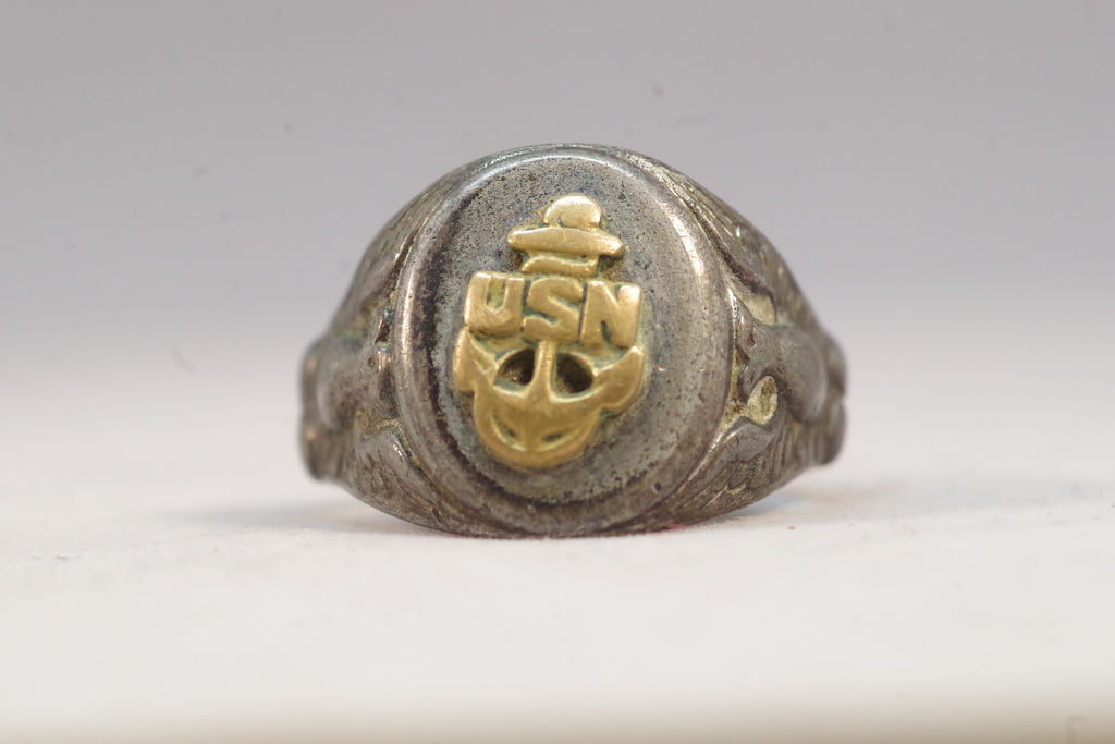 Vintage Golden Anchor Sterling Silver US Navy Ring