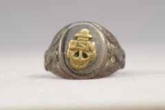 Vintage Golden Anchor Sterling Silver US Navy Ring