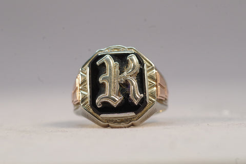 Multicolored Gold "K" Ring