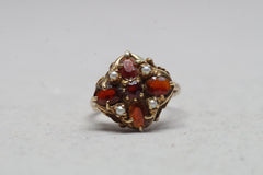 Intricate Victorian 9k Gold, Gemstone and Pearl Ring