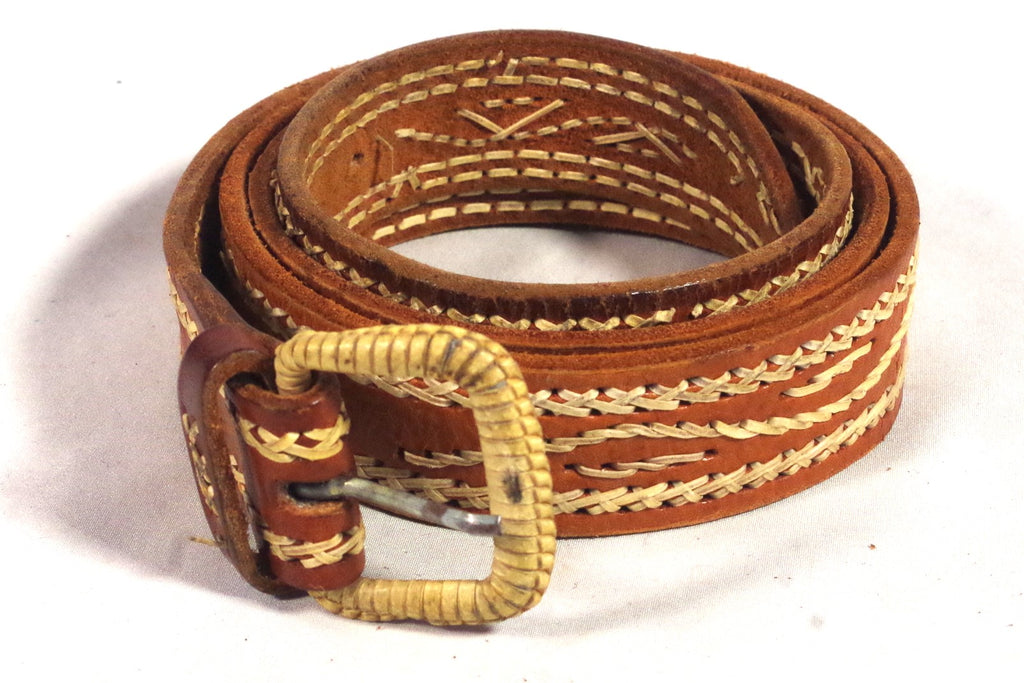 Cool Wavy Stitched Leather Western Belt - Size 42