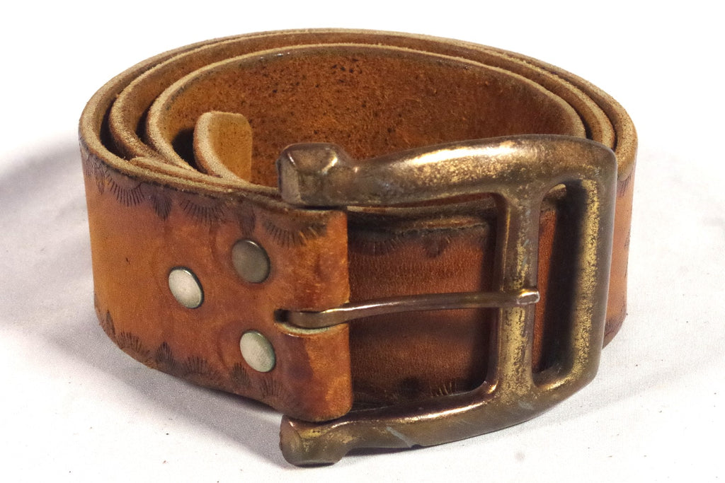 Vintage Thick Tooled Leather Belt - Size 36