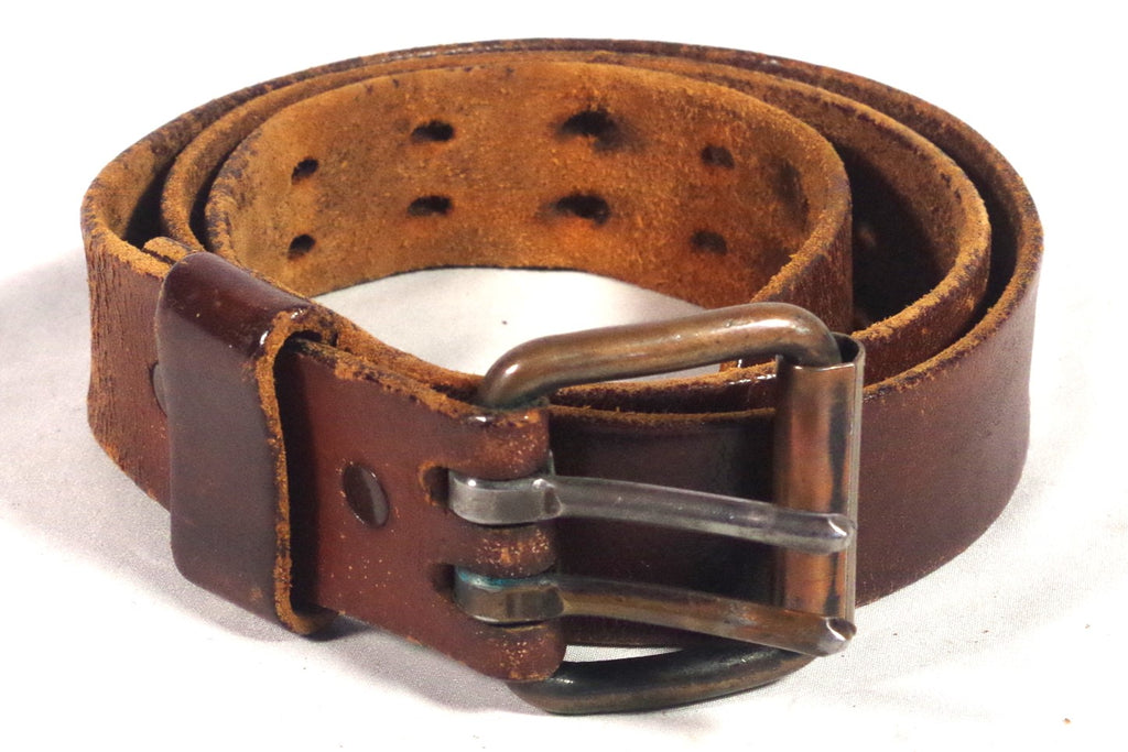 Classic Vintage Double-Pronged Dark Leather Belt - Size 36