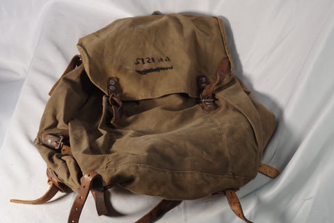 1946 vintage canvas and leather backpack Stunning Vintage Canvas and Leather Military Backpack – Put This On