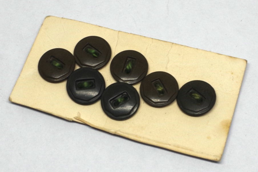Vintage Set of Seven Dark Green Buttons
