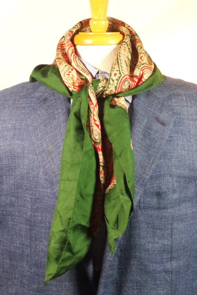 Large Green Paisley Silk Square Scarf