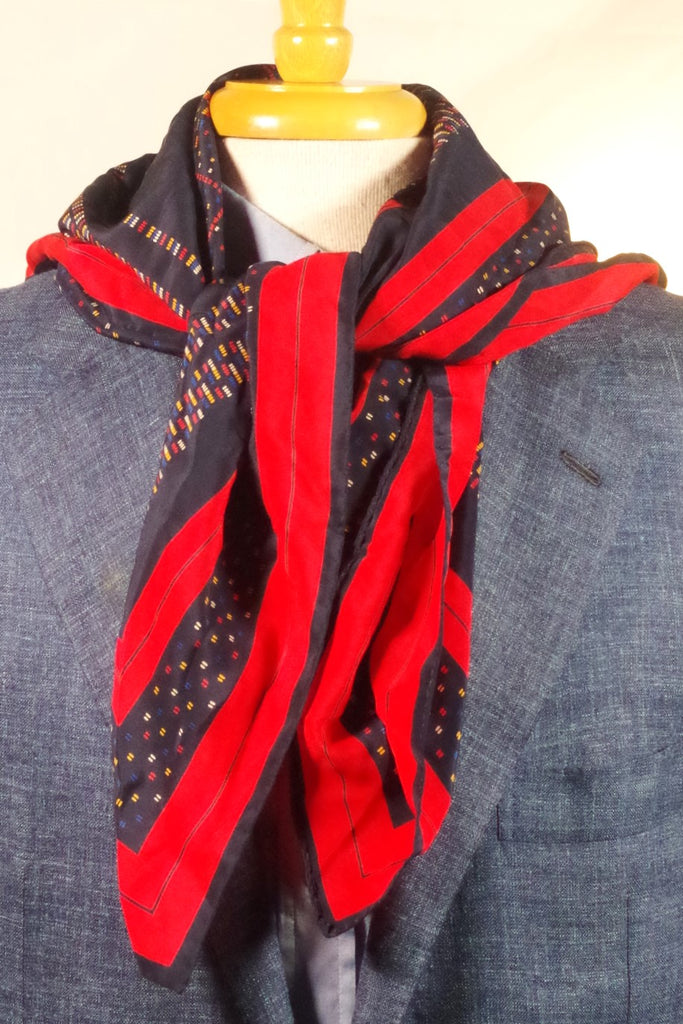 Mila Schon Italian Navy Blue and Red Dotted Silk Square Scarf