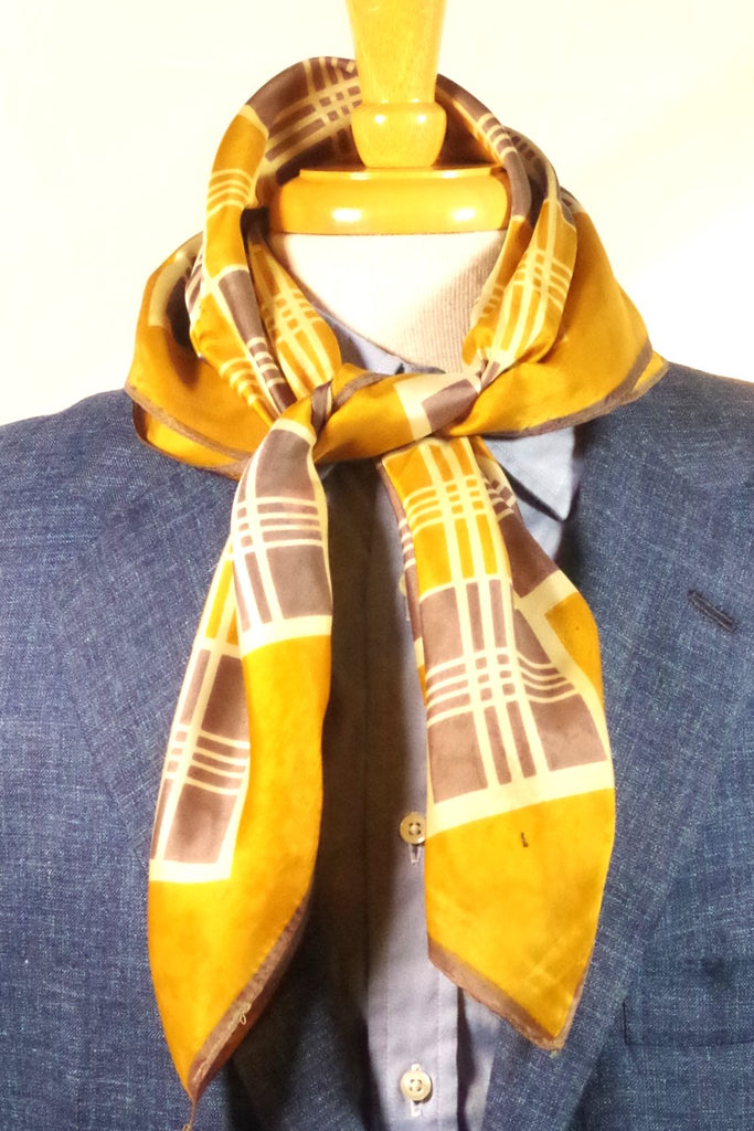 Gorgeous Yellow and Gray Checkered Silk Square Scarf