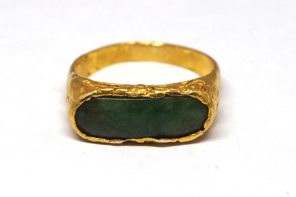 Incredible Flattened 23kt Gold and Jade Ring