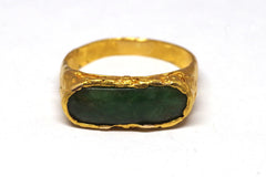 Incredible Flattened 23kt Gold and Jade Ring
