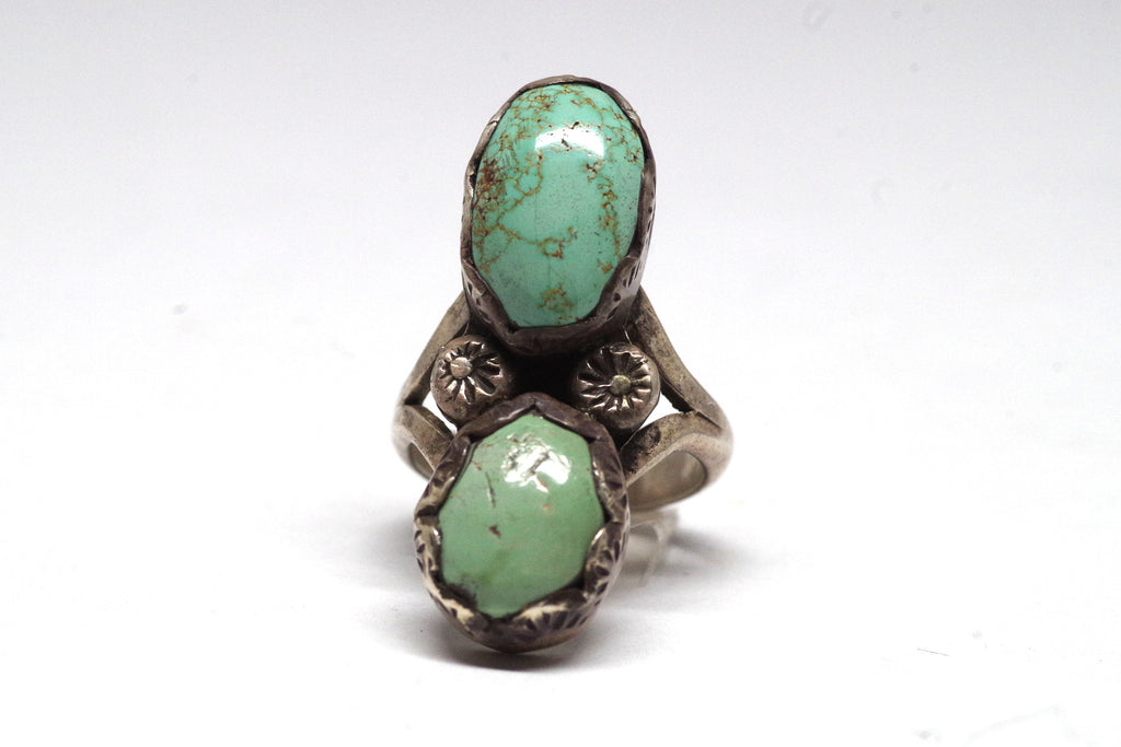 Elegant Native American Dual Turquoise and Silver Ring
