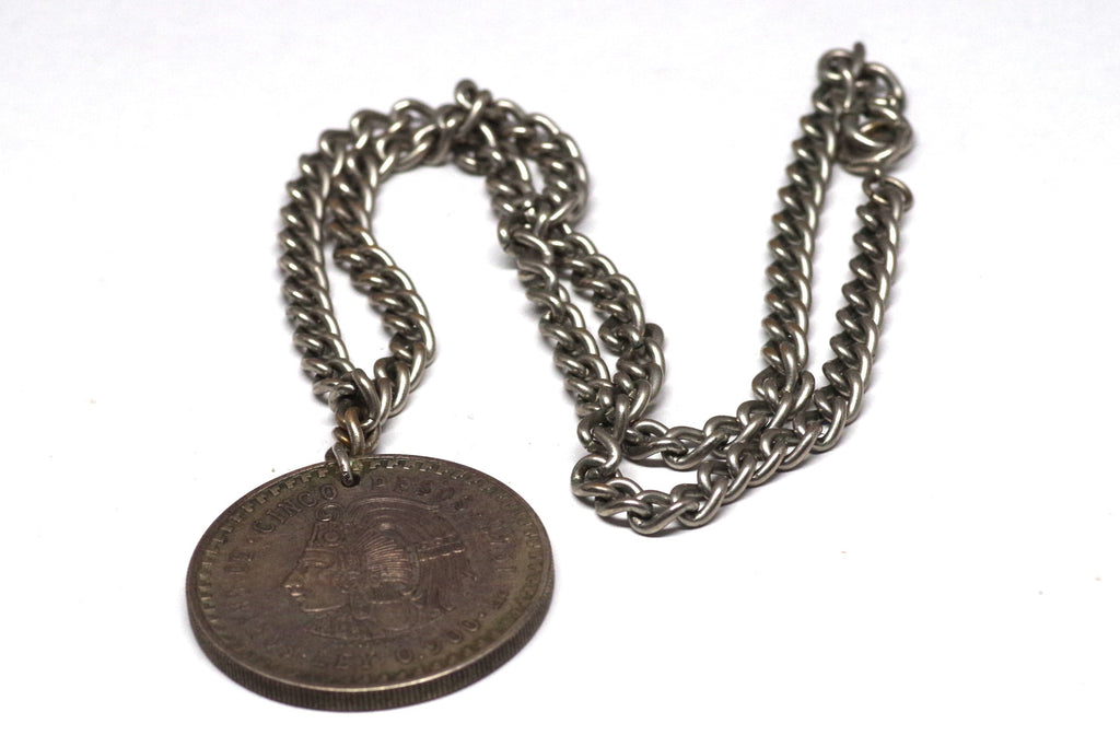 1948 Mexican Cinco Pesos Coin Silver Necklace