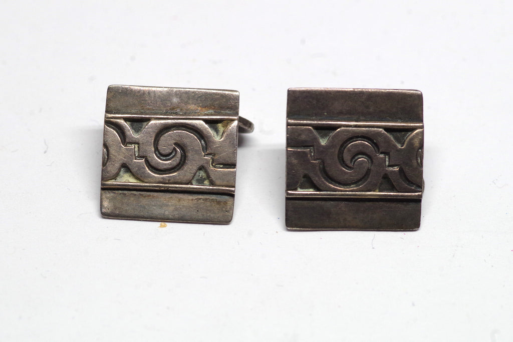 Ana Nunez Brilante Taxco Sterling Silver Aztec Patterned Square Cufflinks