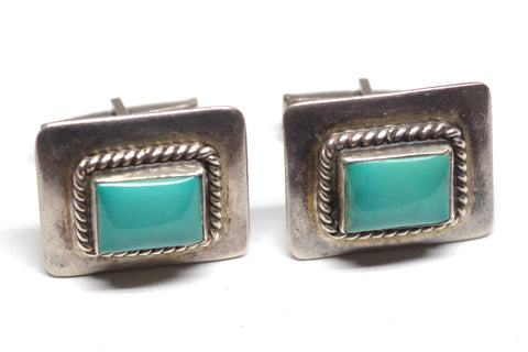 Mexican Silver and Turquoise Square Cufflinks
