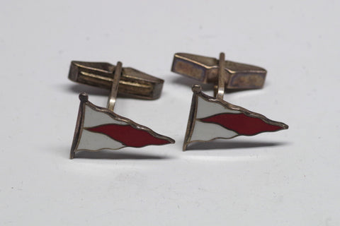 Red and White Triangle Banner Sterling Silver and Enamel Cufflinks