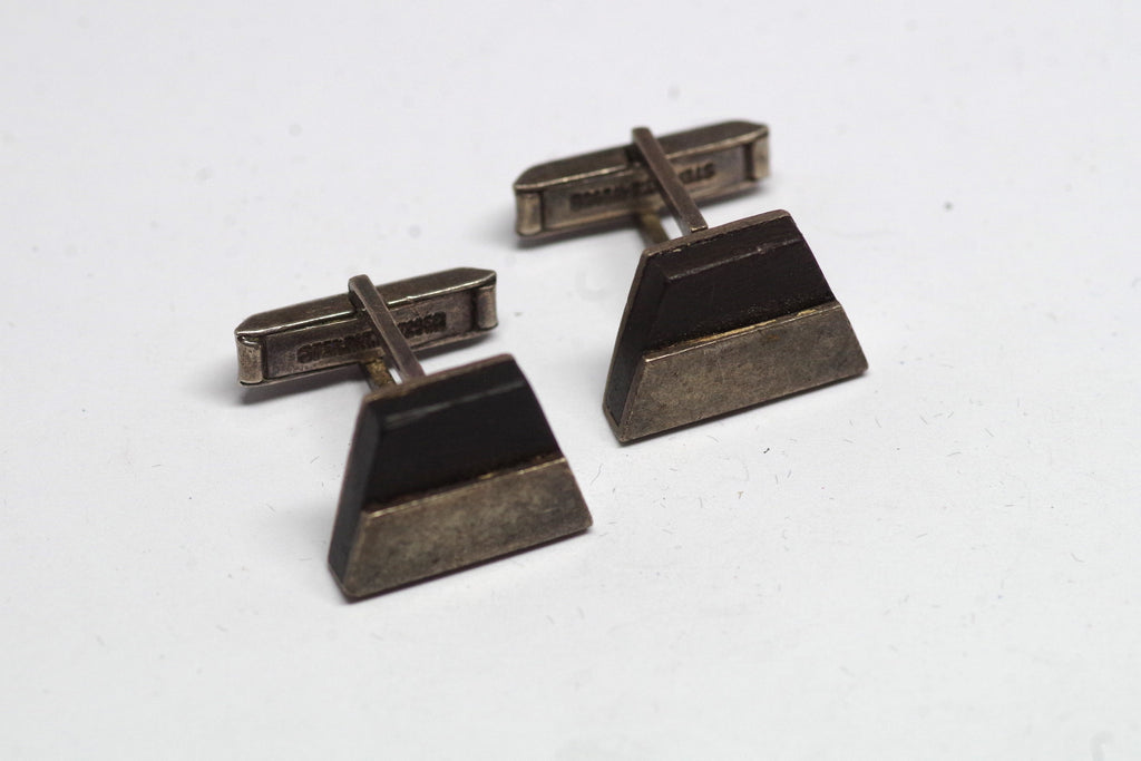Vintage Sterling Silver and Black Trapezoid Cufflinks