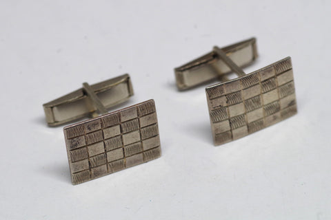 Snazzy Rectangular Sterling Silver Checkerboard Cufflinks
