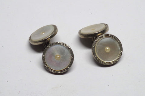 Refined Round English Mother of Pearl Cufflinks