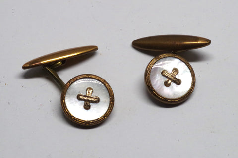 Bright Round Button Copper and Mother of Pearl Cufflinks
