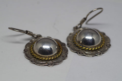 Vibrant Taxco Mexican Rounded Gold on Sterling Silver Earrings