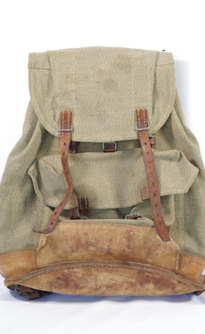 Vintage Green Canvas and Leather Backpack