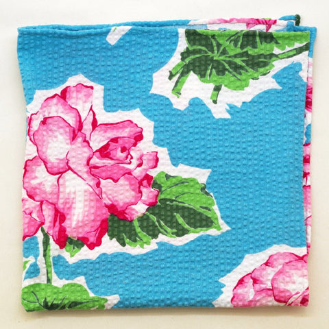 Big Pink and Blue Floral Seersucker Pocket Square by Put This On