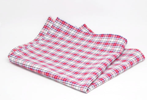 Breezy Red and White Check Seersucker Cotton Pocket Square by Put This On