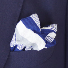 Rich Navy and Grey Seersucker Cotton Pocket Square by Put This On