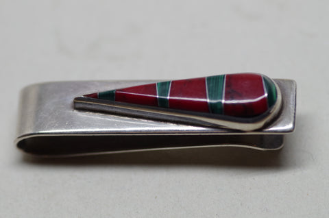 Mexican Sterling Silver Red and Green Teardrop Money Clip