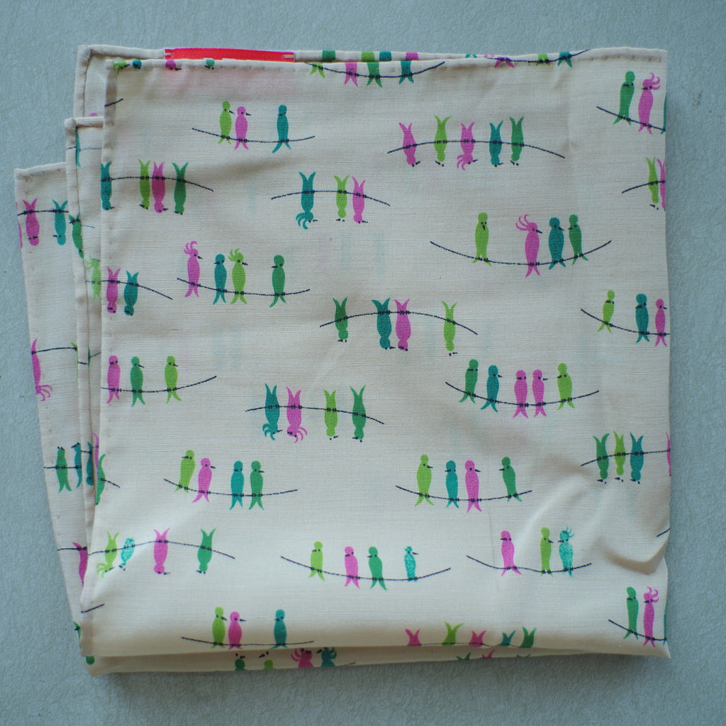 Cheerful Birds on a Wire 1950s Rayon Pocket Square by Put This On