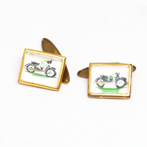 1930s English Green Motorcycle Cufflinks