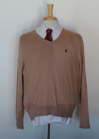 Polo Wool-Silk-Cashmere Blend V-Neck Sweater