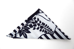 Delightful Navy and White Floral and Stripes Cotton Pocket Square by Put This On