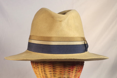 Vintage Ribboned Felt Fedora - Sz 7 1/8