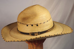 Stunning Belted Wide-Brimmed Straw Western Hat - Sz 7 5/8