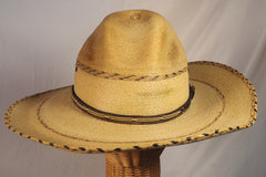 Stunning Belted Wide-Brimmed Straw Western Hat - Sz 7 5/8