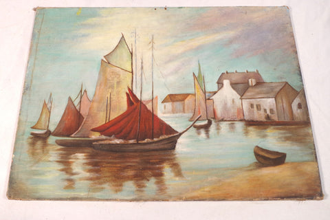 Mid-Century Chinese Sailboat Painting