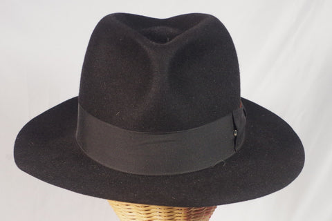 Vintage Borsalino Feathered Black Fedora - Sz 7 5/8