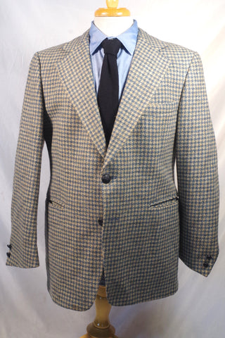 Vintage Sky Blue and Cream Houndstooth 1940s Wool Sport Coat - Sz 43