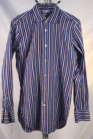 Stunning Navy Blue Striped Kiton Su Misura Dress Shirt - Sz 14