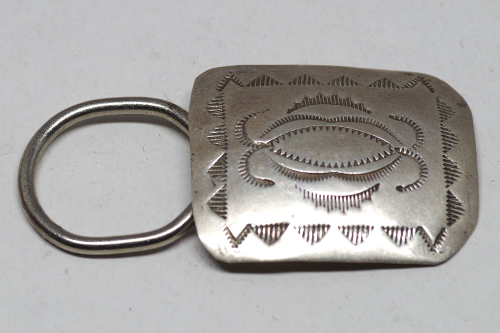 Stunning Rectangular Native American Patterned Silver Keychain