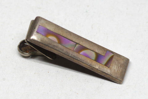 Vintage Taxco Sterling Silver and Mother of Pearl Tie Clip