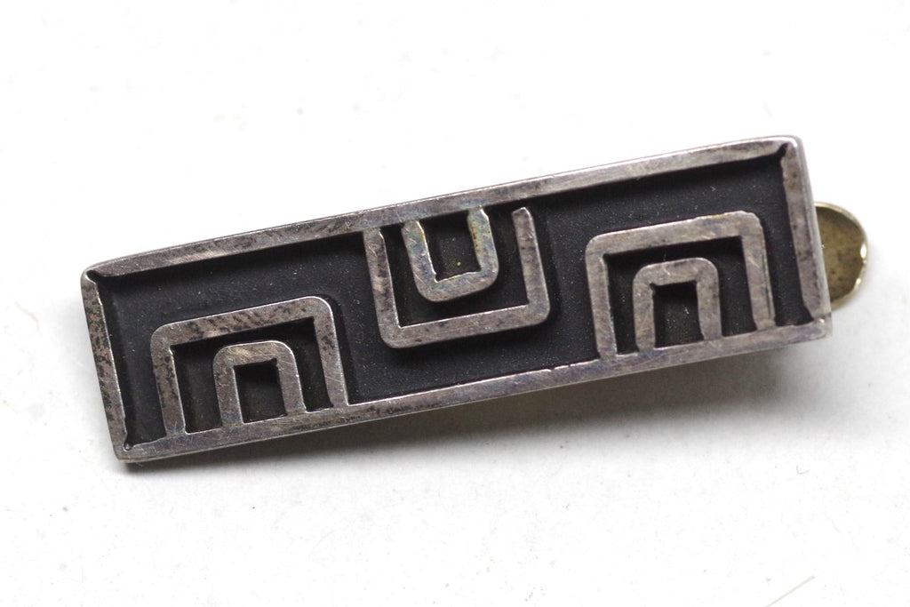 Vintage Aztec Patterned Sterling Silver Tie Clip