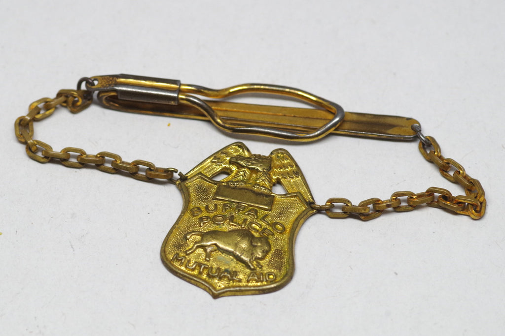 Vintage Gilted Buffalo Police Mutual Aid Chained Tie Bar