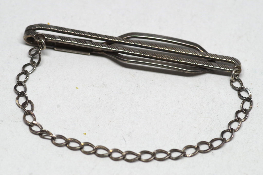 Classy 1930s Chained Sterling Silver Tie Bar