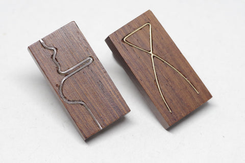 Modern Wood and Silver Rectangular Tie Clips